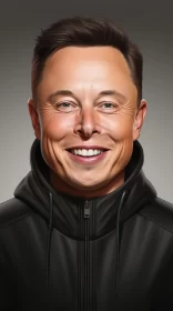 Elon Musk's Joyful and Optimistic Illustrated Portrait AI Image