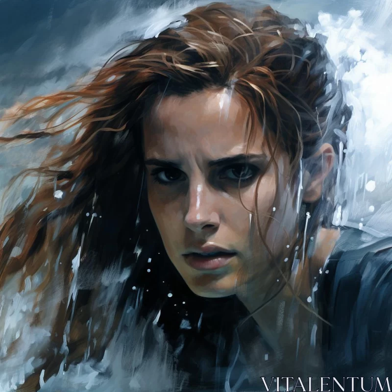 Intense Underwater Portrait in Weathercore Style AI Image