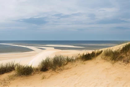 Pastel Landscape - Tranquil Beach with Dunes and Grass AI Image