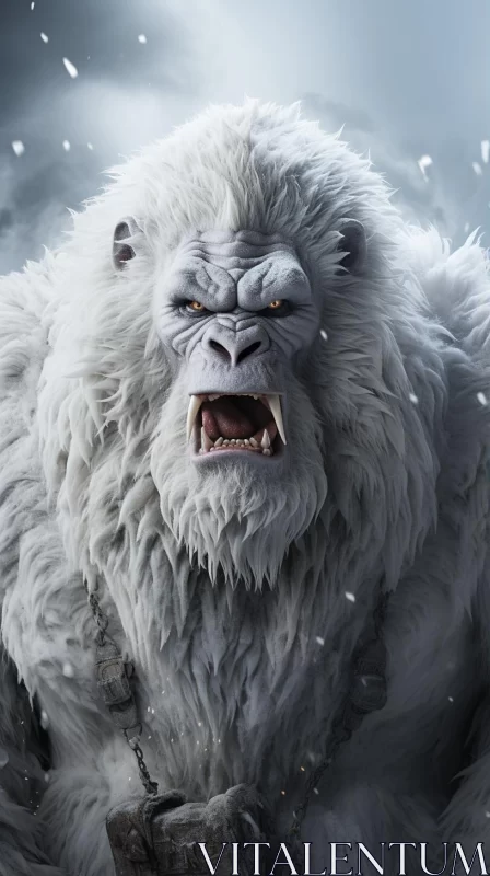Snowy White Gorilla in a Winter Adventure - Photorealistic Portraiture AI Image