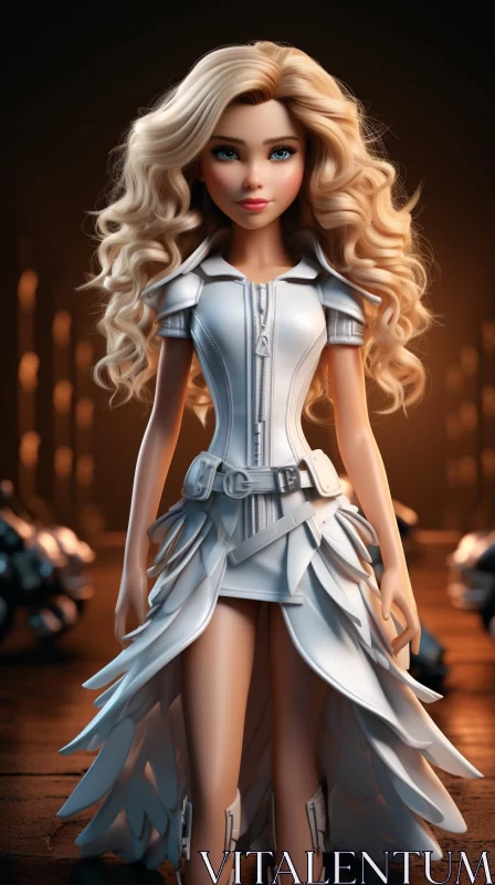 Barbie Fantasy Doll 3D Rendering with Metallic Texture AI Image