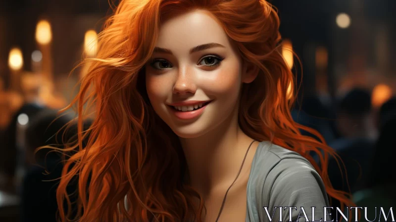 Charming Illustration of a Woman with Red Hair AI Image