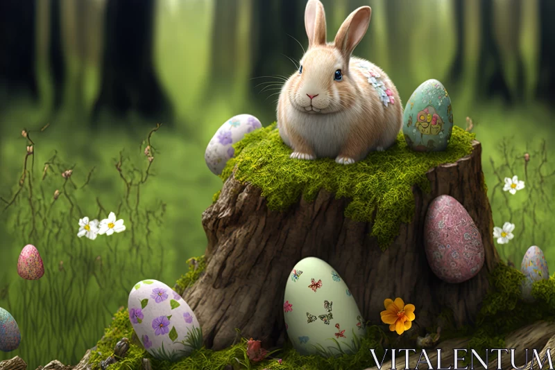 AI ART Dreamy Easter Bunny Scene with Eggs in Forest
