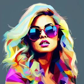 Electrifying Polygon Art - Colorful Female Studio Portrait AI Image