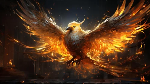 Fiery Phoenix Bird in Flight - HD Wallpaper AI Image