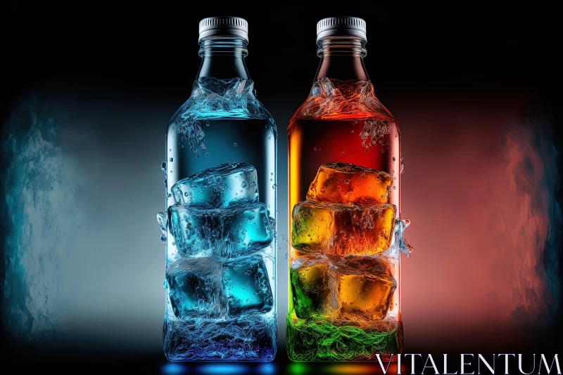 Colorful Ice Bottles Against Dark Backdrop - A Photorealistic Fantasy AI Image