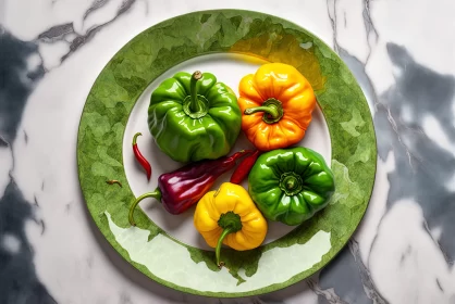 Colorful Pepper Arrangement on Marble - Baroque Inspired Still Life