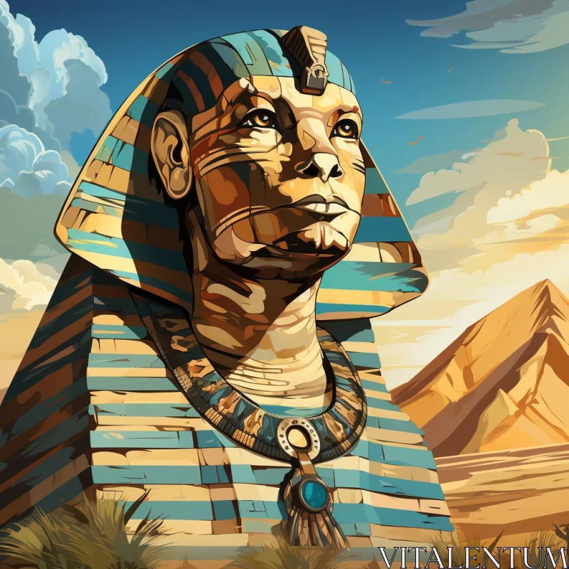 Egyptian Statue and Mountains: Pop Art Illustration AI Image