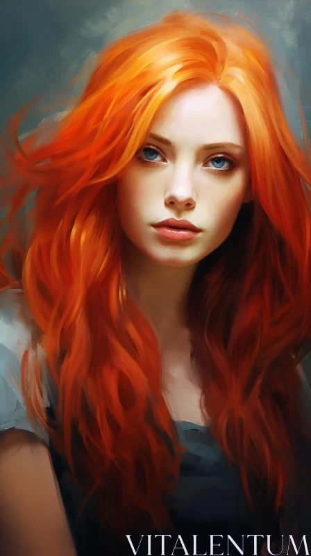 Fantasy Artwork: Red-Haired Girl in Orange and Cyan AI Image