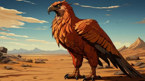 Orange Dragon-Eagle in Desert - Fantasy Game Art AI Image