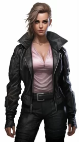Woman in Leather Jacket: A Blend of Comic Art and Realism