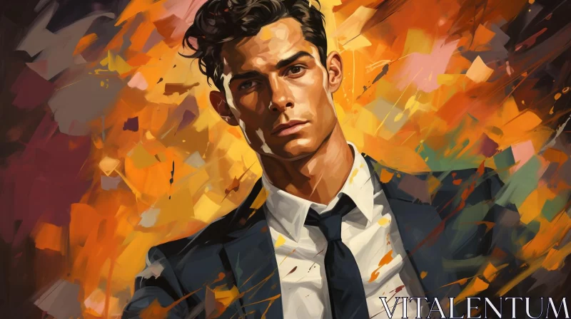 Artistic Portrait of a Man in a Suit with Warm Color Palette AI Image