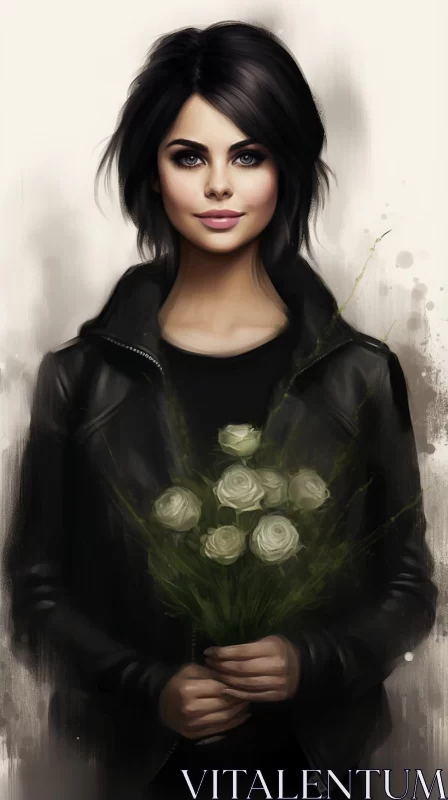 Artistic Representation of Selena Gomez Amidst Roses AI Image