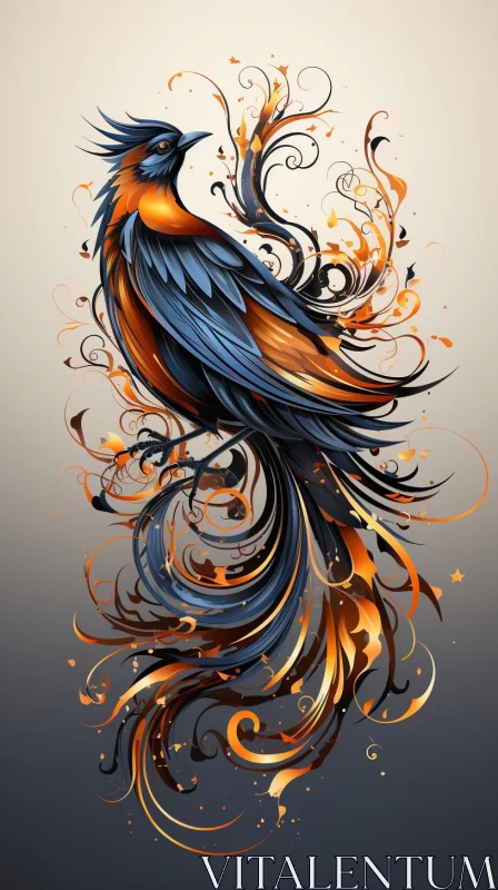 AI ART Phoenix Artwork - Intricate Gothic Illustration in Blue and Orange