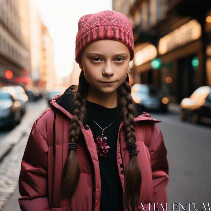 AI ART Symmetrical Urban Portrait of a Girl in a Pink Jacket