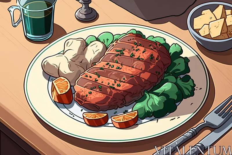 Anime-Influenced Food Art: Roast Plate Illustration AI Image