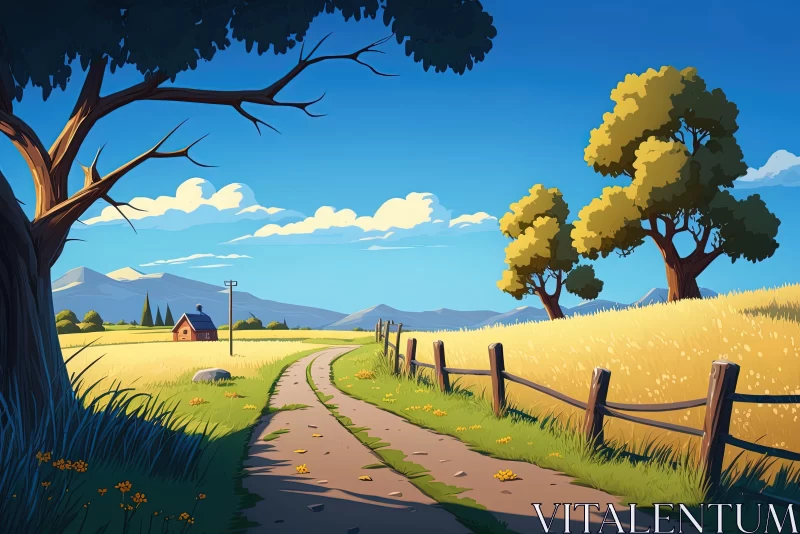 Countryside Landscape in Cartoonish Style AI Image