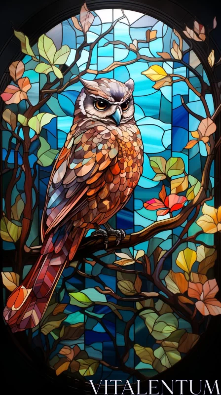 Detailed Owl Design in Stained Glass Artwork AI Image