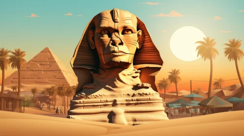 Majestic Sphinx and Pyramids in Egypt - Neo-Pop Kombuchapunk Art AI Image