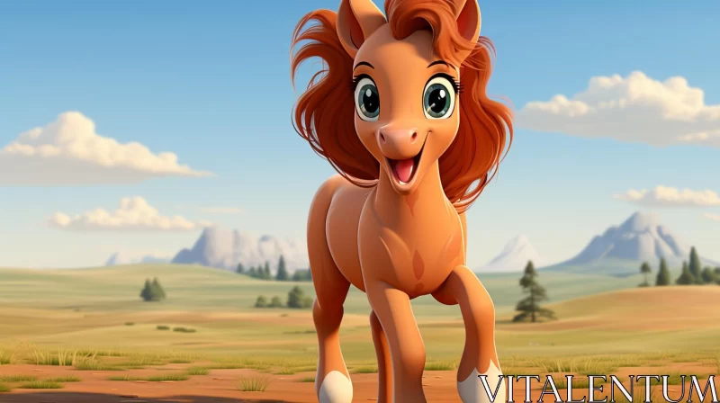 Playful Cartoon Horse in Disney Style Animation AI Image