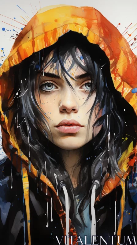 Acrylic Portrait of a Hooded Woman in a Technicolor Splash AI Image