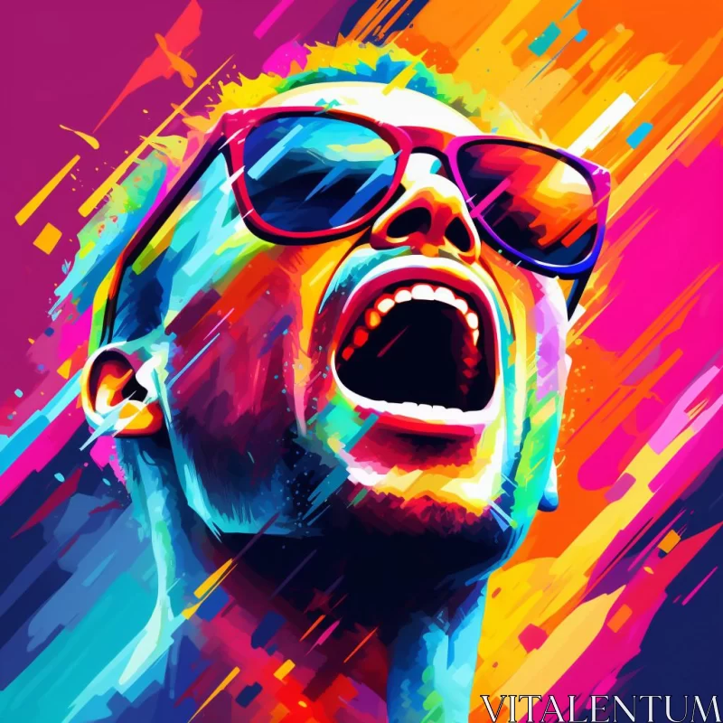 Colorful Synthwave Style Painting of a Screaming Man AI Image