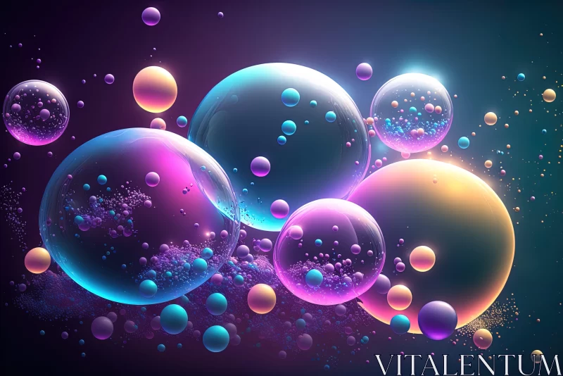 Abstract Colorful Spheres and Bubbles on Dark Background AI Image
