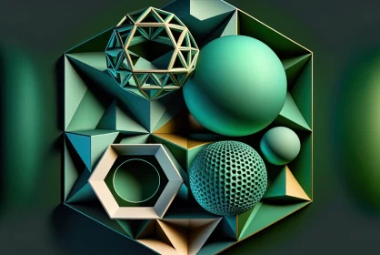 Abstract Geometric Composition in Teal and Green