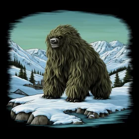 Majestic Sasquatch Bear in the Snow: A Mythical Nature's Wonder AI Image