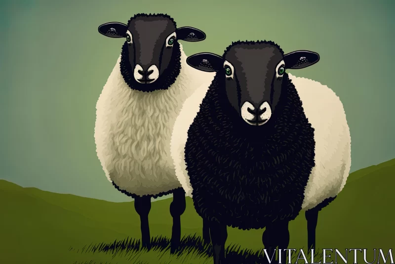 Stylized Black and White Sheep in English Countryside AI Image