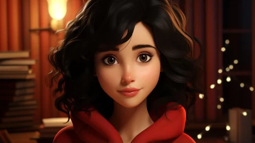 Animated Girl with Shiny Eyes in Fairy Tale Illustration