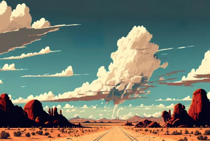 Bold Graphic Illustration of Clouds Over Desert