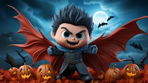 Charming Child Vampire with Bat Wings - Halloween Superhero Concept AI Image