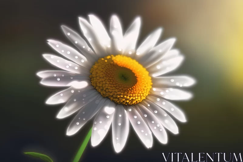 Charming Digital Painting of a Daisy with Water Drops AI Image
