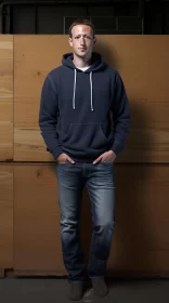 Man in Blue Hoodie - Intersection of Industrial Design and Japanese Simplicity AI Image