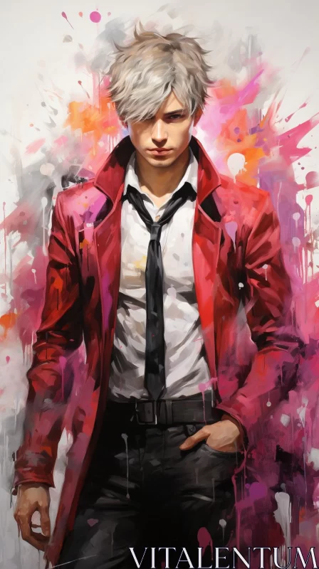 Man in Red Jacket: A Contemporary Figurative Portrayal AI Image