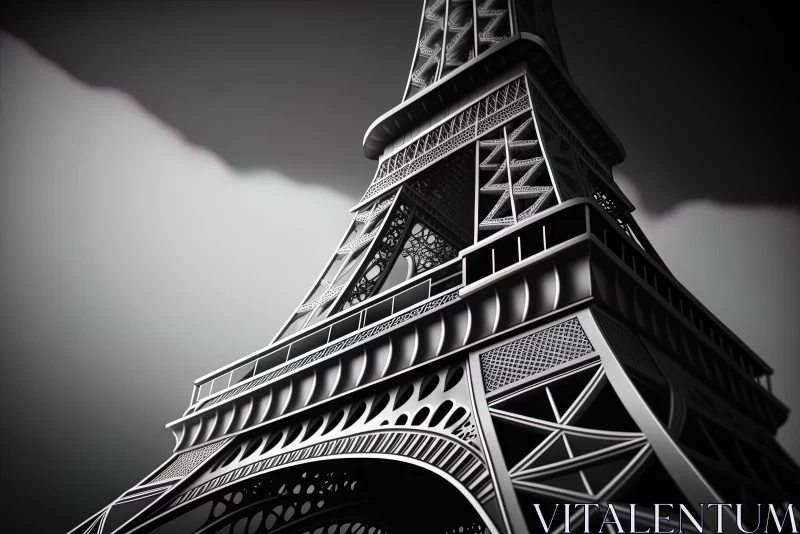 Monochromatic Eiffel Tower - A Romantic and Futuristic Depiction AI Image