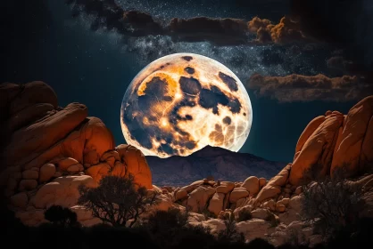 Surreal Full Moon Over Desert - Large-scale, Colorful Artwork AI Image