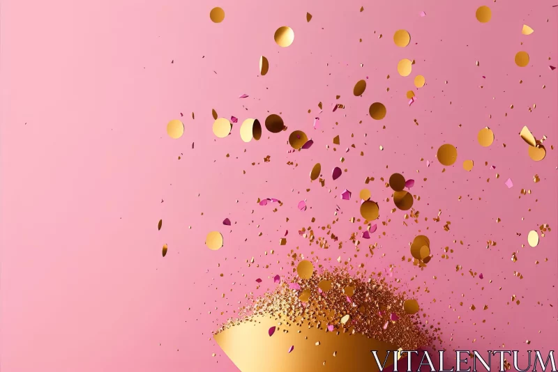 Gold Confetti on Pink Background - Abstract Art AI Image