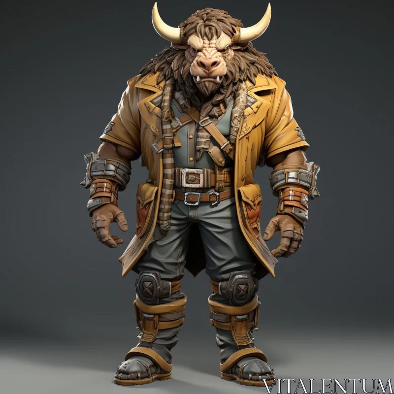 Golden Light Fantasy - Horned Character in Piratepunk Style AI Image