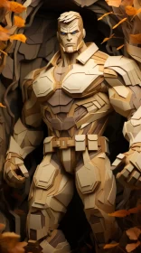 Golden Paper Sculpture of Comic Book Hero in Cave AI Image
