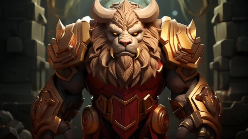 Heroic Manticore-Styled Character in Radiant Armor AI Image