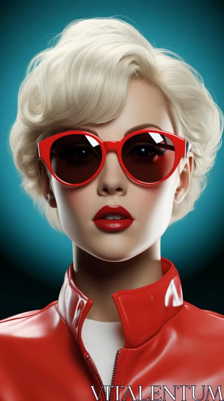 Retro Glamor Fashion - Woman in Red Leather Jacket AI Image