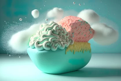 Surreal 3D Rendered Artwork of Ice Cream Amidst Clouds