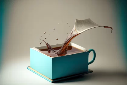 Surreal Coffee Spill in Sky-Blue and Bronze - Precisionist Artwork AI Image