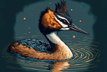 Bird Swimming in River - Pop Art Style Illustration