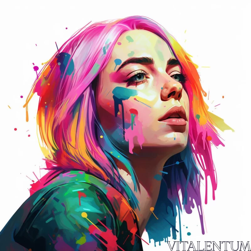 Colorful and Detailed Portrait Illustration of a Woman AI Image