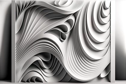 Monochrome 3D Wavy Paper Artwork - Intricate Large Format Composition