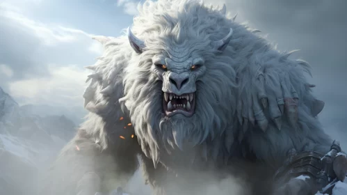 Snowy Yeti Mountain and White Manticore: A Detailed Monster Design AI Image