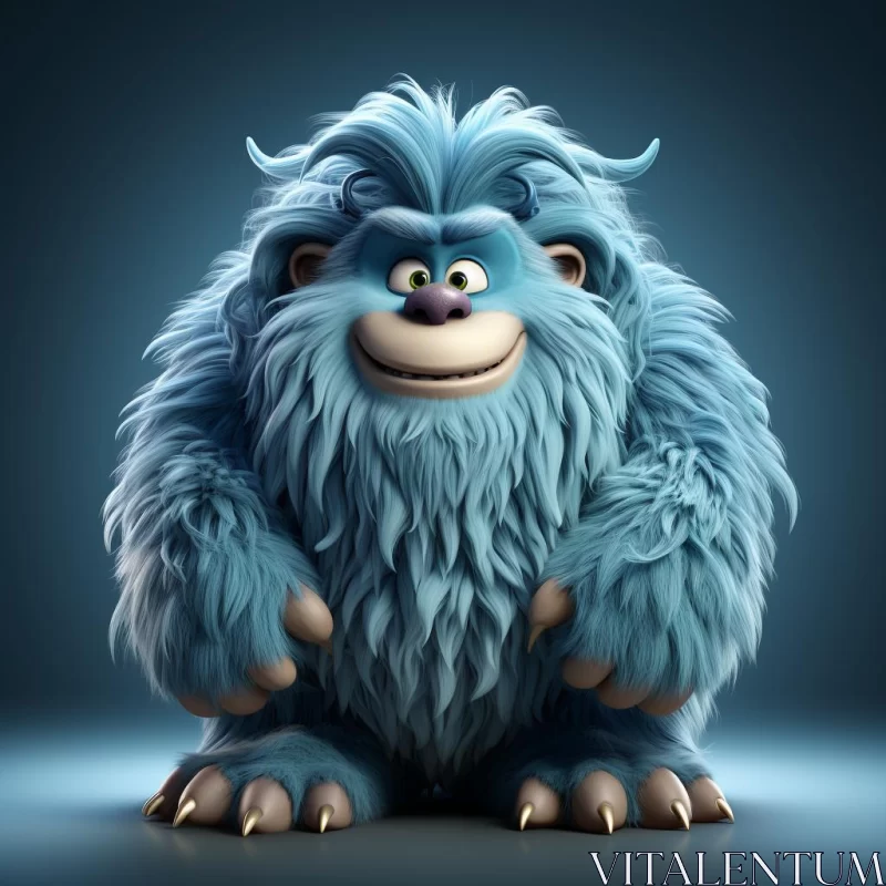 3D Rendered Cartoon Yeti Monster with Fur - Light Blue AI Image